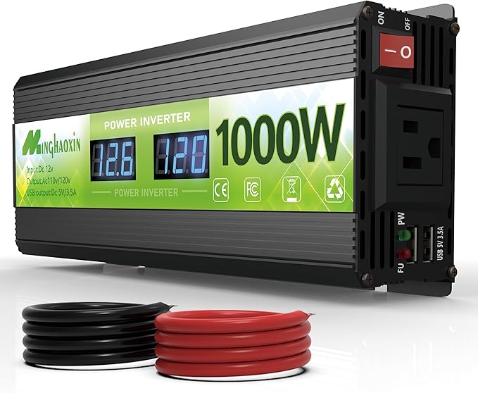 1000 Watt Inverter, 12v Dc to 110v Ac Inverter,Power Inverters for Vehicles, Ac Outlets and 2 USB Ports for Cars, Trucks, Rvs, Homes and Camping