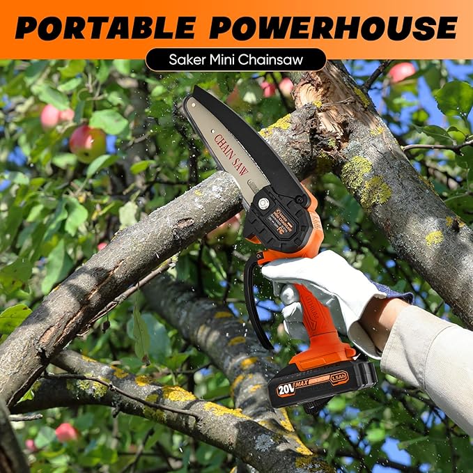 Saker Mini Chainsaw|6 Inch Chainsaws[2025 Upgraded]|Mini Cordless Electric Chain Saw|Small Handheld Portable Chain Saws Battery Powered Saw for Tree Trimmer and Garden