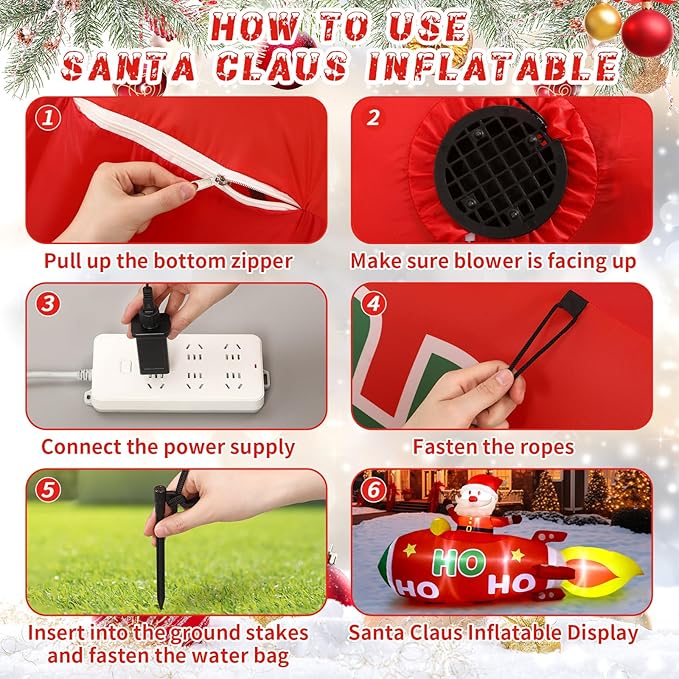 Leyndo 10 FT Christmas Inflatable Santa Claus on Rocket Outdoor Blow Up Decoration with LED Lights Cute Xmas for Holiday Party Yard Garden Lawn Decor