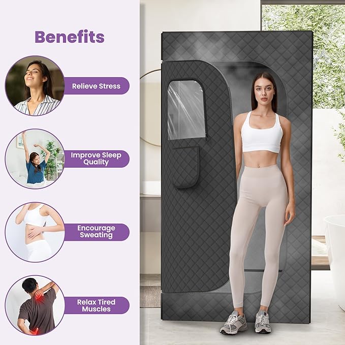 Portable Sauna for Home, EASYINBEAUTY Large Size Home Sauna Box with 3L 1200W Steamer, 9 Levels Heat, Remote Control - Personal Steam Room Tent for Full Body Relaxation (2.9'Lx2.9'Wx5.9'H, Black)