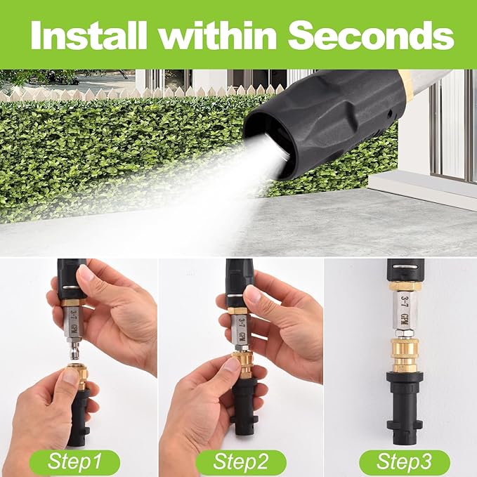 Adjustable Downstream Soft Wash Nozzle, Shooter Tip M5 Long Range Soap Twist Chemical Nozzle with 0-60° Spray Pattern, for Pressure Washer 1700-6000 PSI, 3-7 GPM, 1/4 in Quick Connect