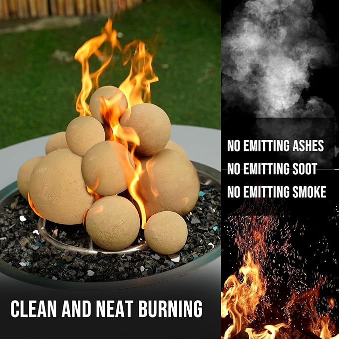 Skyflame 4-inch Ceramic Fireplace Balls, 12PCS Round Beige Fire Pit/Firepalce Insert Accessory for Indoor, Outdoor, Patio and Garden