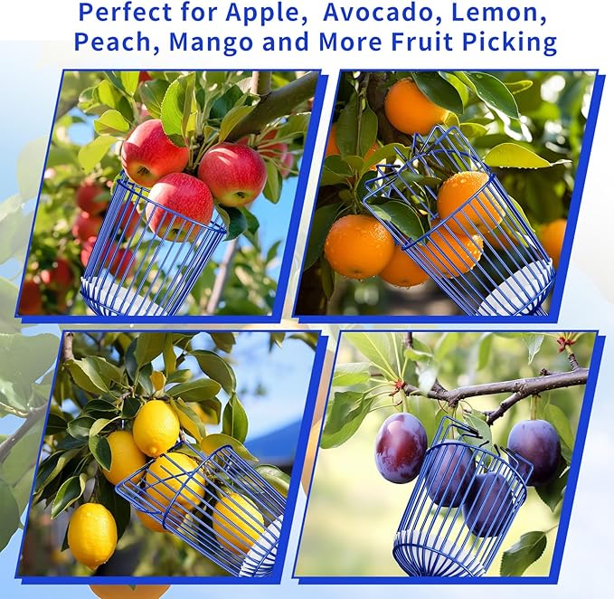 Fruit Picker Pole with Basket Segmented Fruit Picker Pole Tool for Apple Avocado Cherry Lemon Mango Orange Peach Picking(40-100")