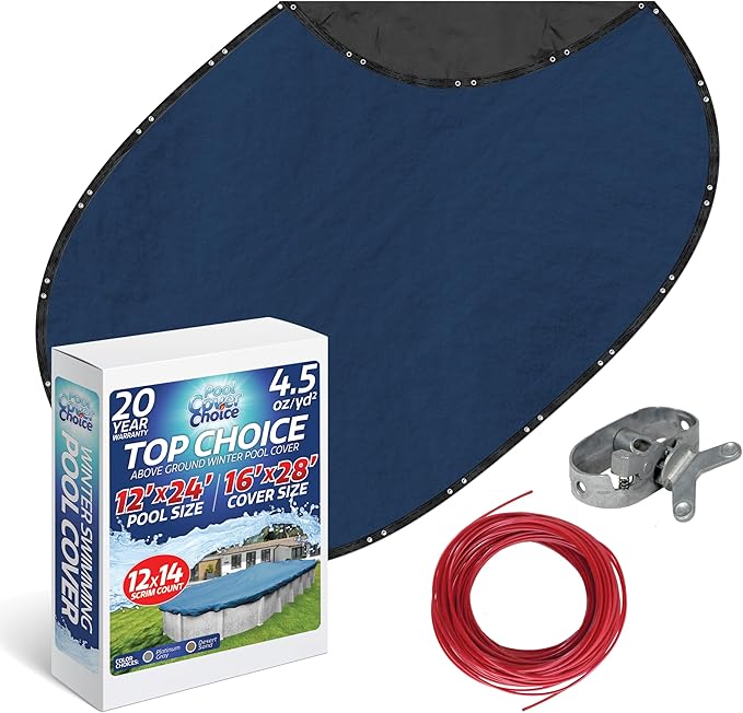 Winter Swimming Pool Cover for 12 ft x 24 ft Aboveground Oval Pool Size, Top Choice Series, Solid Material, Color - Cobalt Blue, Pool Cover Choice 201224-4CHOICE