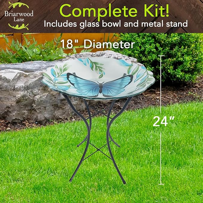 Briarwood Lane Glass Blue Butterfly Bird Bath