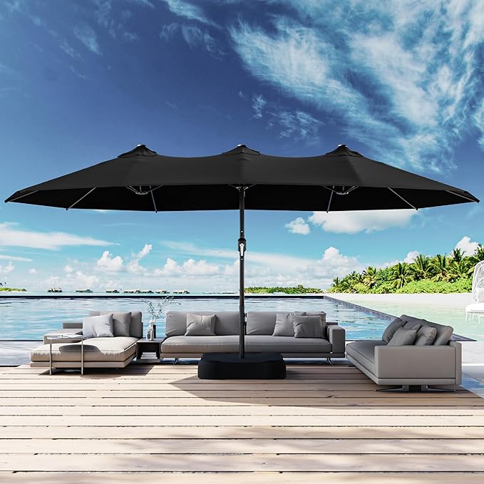 Joyside 15FT Large Patio Umbrella with Base Included, Outdoor Double Sided Umbrella, Rectangle Umbrella with Crank Handle, 12 Sturdy Ribs for Deck, Porch and Pool