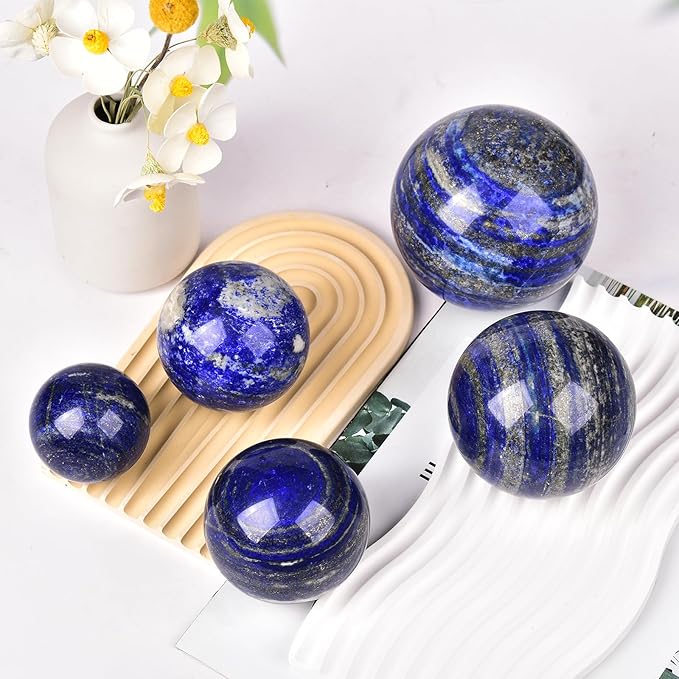 JIC Gem Large Blues Crystal Sphere with Stand Lapis Lazuli Quartz Crystal Ball Sphere Gemstone Decorative Ball for Home Decor Altar Reiki Crystal Gift 80-90mm