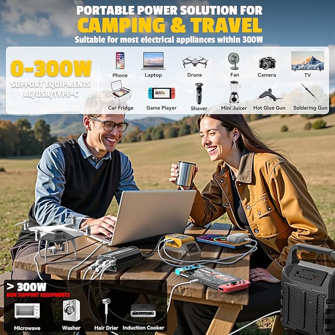 300W Power Inverter DC 20V to AC 110V Compatible with Dewalt: LIVOWALNY Battery Inverter Charger Adapter Power Converter with 2 AC & 2 USB Ports for Car, Vehicles, Laptop, Phone, String Light, Fan