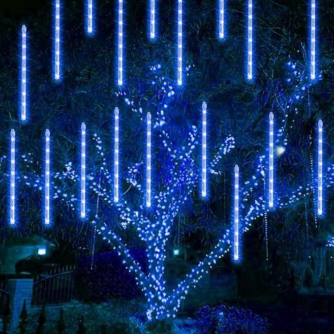 Dazzle Bright 1728 LED Christmas Light, Meteor Shower Rain Lights 11.8 Inch 48 Tubes, Waterproof Plug in Falling Rain Lights Decorations for Xmas Tree Yard Party (Blue)