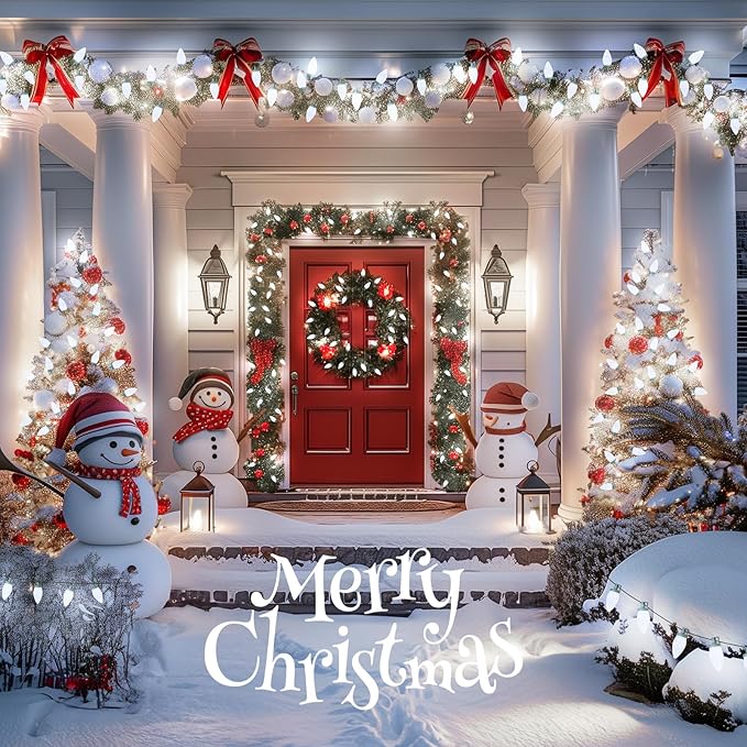 Brightown C9 LED Christmas String Lights, 33ft 50 LED Waterproof Strawberry String Lights, Plug-in Extendable Green Wire Lights String for Outdoor Indoor Patio Party Decoration (White)