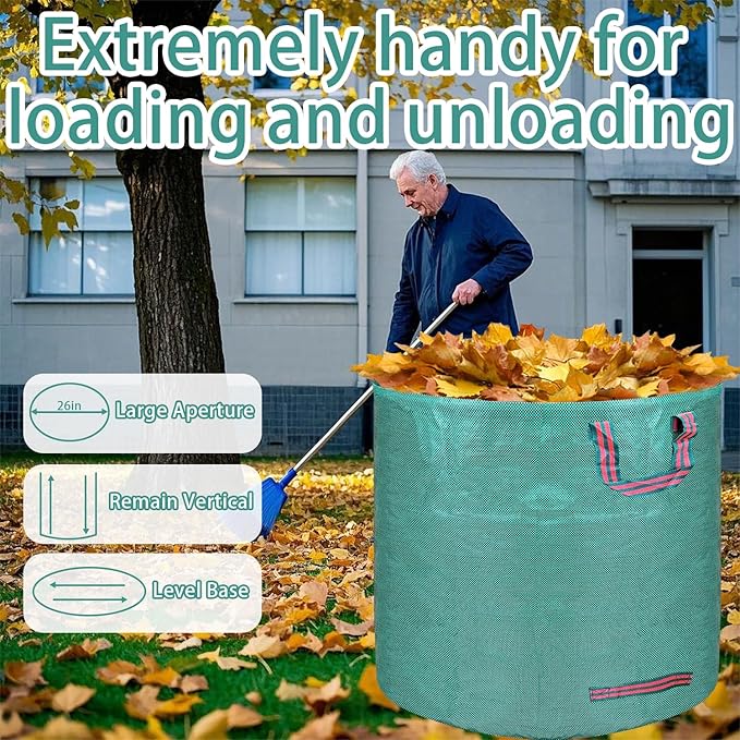 Reusable yard waste bags. 72-gallon large leaf bags(1-pack) Heavy-duty yard garden bag. Leaf bags with 4 handles that can stand upright. Great for collecting leaves and grass clippings