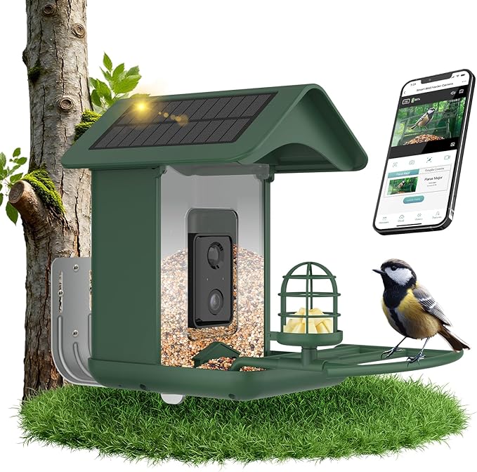 Smart Bird Feeder with Camera Solar Powered,AI Species Identify,1080 HD Video,Instant Arrival Alerts,2L Large Capacity,IP65 Waterproof,Squirrel Proof Wild Hummingbird Feeders for Outdoors, BirdLovers