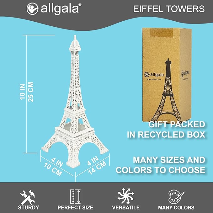 allgala 10" Eiffel Tower Statue Decor Alloy Metal, White