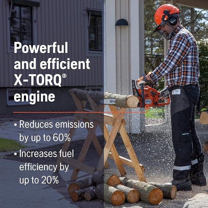 Husqvarna 120 Mark III Gas Chainsaw, 38-cc, 2-Cycle X-Torq Engine, 14 Inch Chainsaw with Automatic Oiler, For Wood Cutting and Tree Pruning, 970739614