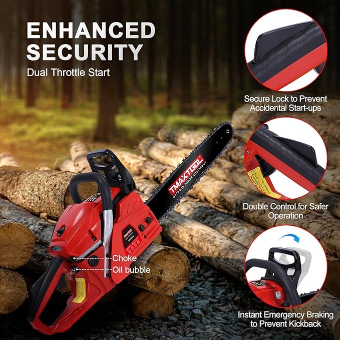 62cc Gas Chainsaw, 3.5-HP, 20 Inch Gas Powered Chainsaw, 2-Stroke Chainsaws with Automatic Oiler, Gasoline Chain Saw for Cutting Wood Outdoor Garden Farm Home, Red