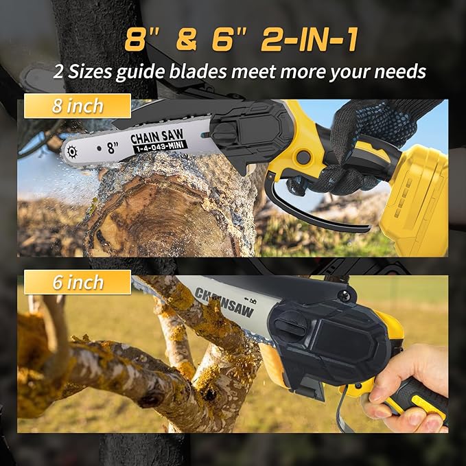 Mini Chainsaw Compatible for Dewalt Battery 20V MAX, 8-Inch and 6-Inch 2-IN-1 Cordless Hand-held Chain Saw, Electric Hand Saws for Wood Cutting, Tree Trimming Gift for Men(Tool Only)