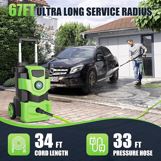 Pressure Washer 5000PSI Adjustable Pressure Power Washers Powered with 33ft Hose, 4 Nozzle and Foam Cannon, Powerwashers Cleaner Machine for Home, Cars, Green