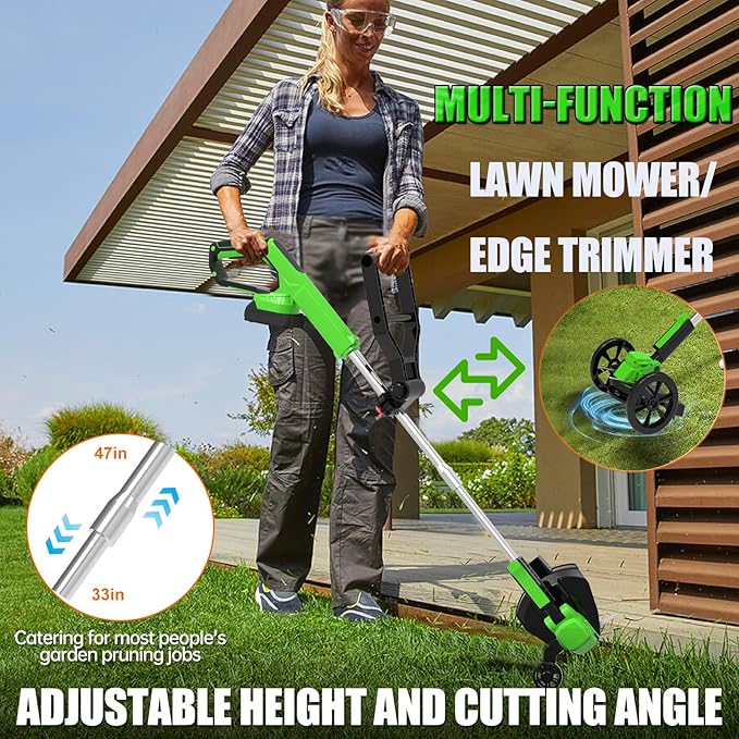 Electric Weed Wacker Eater Battery Powered Cordless String Trimmer, 21V Grass Trimmer Battery Operated Brush Cutter, 3 in 1 Lightweight Weed Trimmer/Lawn Edger/Trimmer Edger for Yard Garden