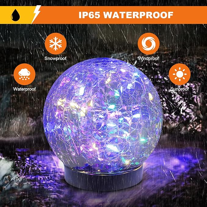 Solar Globe Lights Outdoor Waterproof-Solar Balls-Solar Garden Lights-Orbs for Outside 4 Pack Cracked Glass Ball for Lawn Patio Yard Backyard Decorations