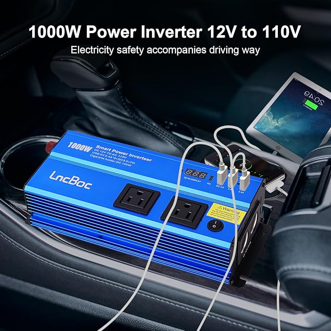 Power Inverter 12v to 110v 1000w: 1000 Watt Dc to Ac Converter Battery Inverters for Car Charger Adapter with Outlet Plug - Inverter with Cigarette Lighter for Car Truck Vehicles Rv Boat Home Auto
