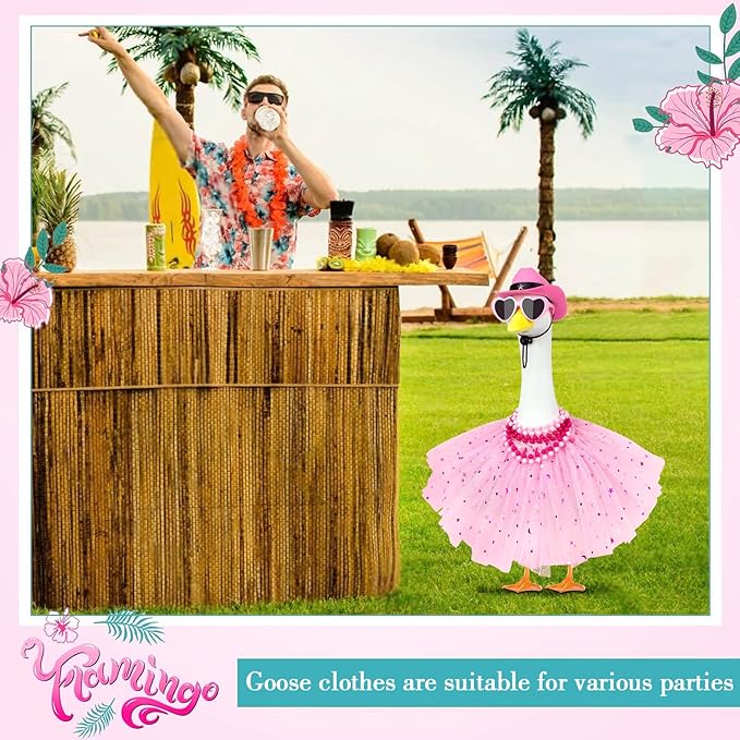 Princess Porch Goose Outfits Summer Goose Clothes, Cute Goose Outfit with Tutu Saree Goose Costume Fits 17-23 inches for Outdoor Garden Lawn Art Decor(Pink)
