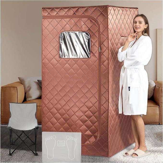 Portable Infrared Sauna for Home, Single Person Sauna Tent, Dry Heated Personal Sauna Spa with Remote Control, Heating Foot Pad & Foldable Chair for Relaxation & Detox