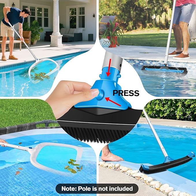 KingSom Swimming Pool Cleaning Kit,Pool Cleaning Tool with EZ Clip,Include 20" Round Pool Brush Head,19" Pool Scrub Brush,Deep Skimmer Net,Leaf Rake Net,Pool Cleaning Equipment for Above Pool(NO Pole)