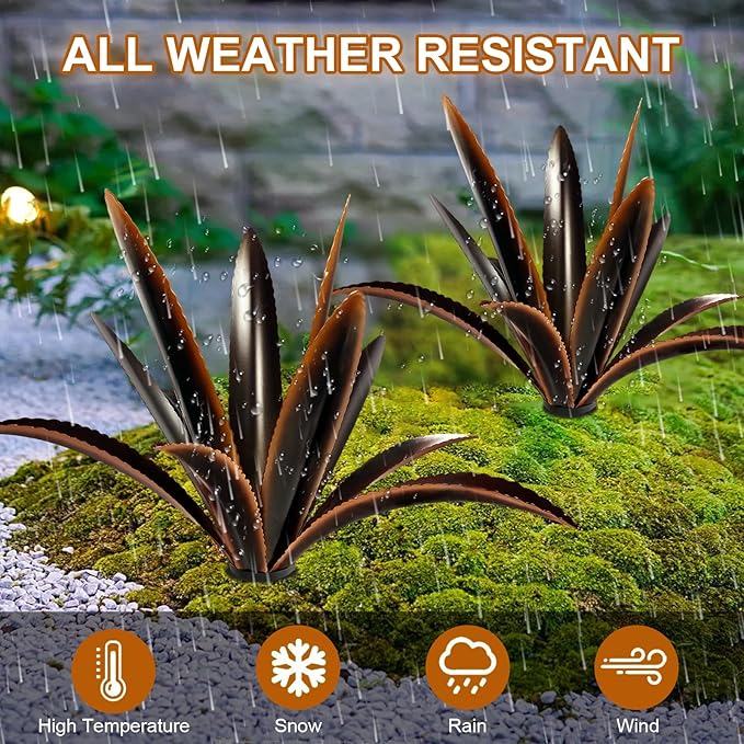 TOMBABY Enlarge Thickened Wind Resistant Metal Agave Garden Art Country Garden Sculpture Statue Outdoor Decoration Agave Metal Plant Courtyard Lawn Ornament Gift (1, 12 Leaves Black)