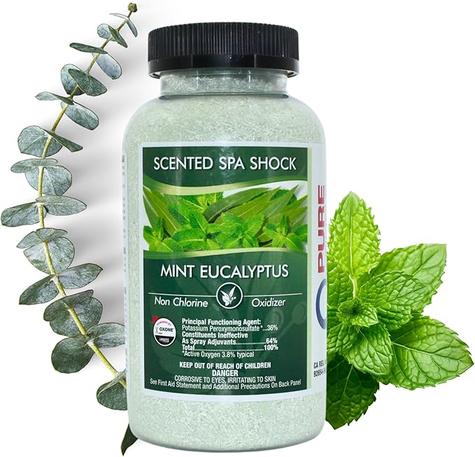 Eucalyptus Scented Spa Shock- Non-Chlorine Shock for Any Spa or Hot Tub-Use with Bromine Tablets or Spa Chlorine. Fragrance Infused Oxygen Crystals Treat Water and Oxidize Chemical Odors