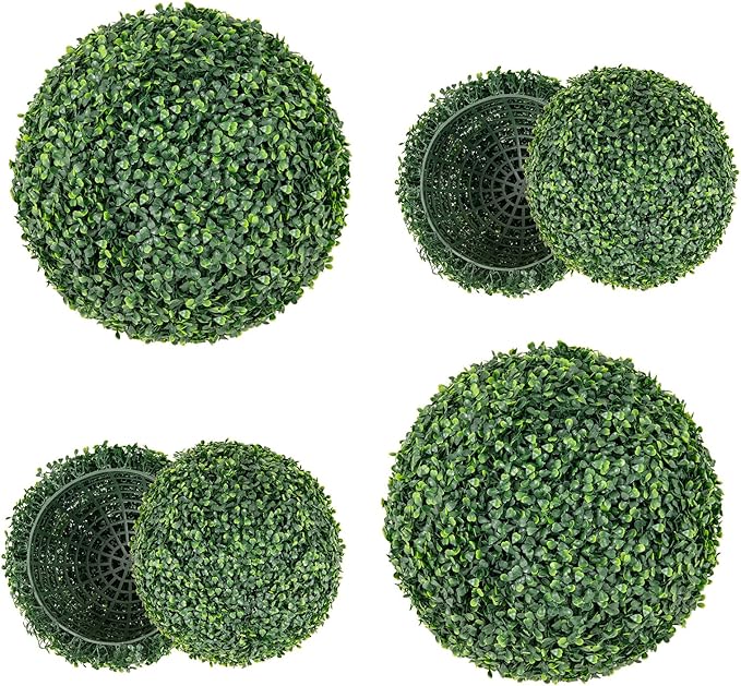 Goplus 2 PCS 16 Inch Artificial Plant Topiary Ball, Round Faux Boxwood Balls Outdoor, Fake Plant Sphere for Front Door, Porch, Backyard, Balcony, Patio, Garden, Wedding and Home Décor