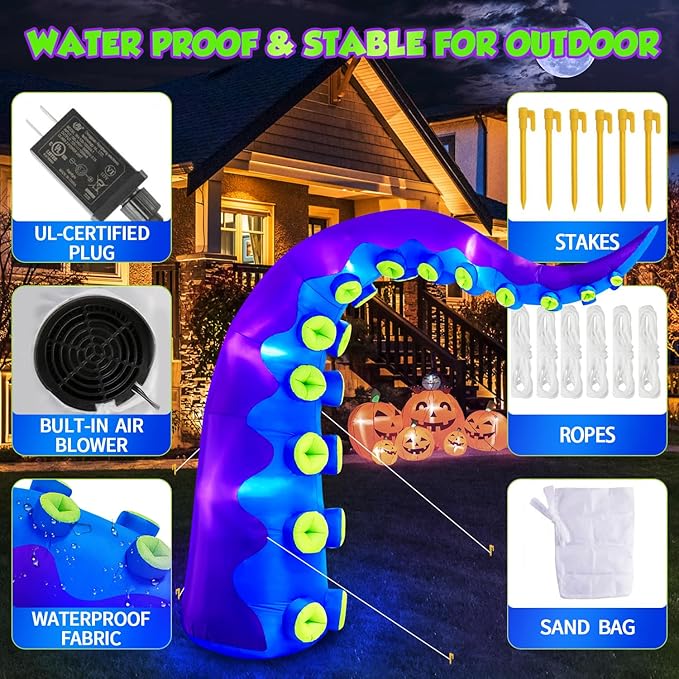 1PCS 14FT Giant Halloween Inflatables Octopus Tentacles, Huge Halloween Decorations Outdoor Build-in LED Lights Vivid Spooky Blow Up Yard Decoration Large Blowups Holiday Lawn Party Yard -Style C