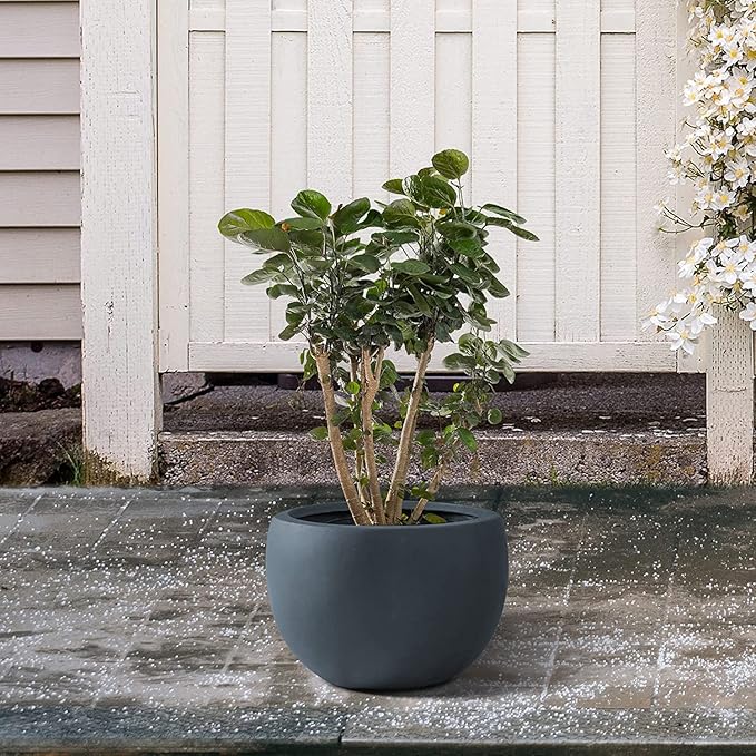 Kante 19.9" Dia Round Concrete Planter, Outdoor/Indoor Large Bowl Plant Pots with Drainage Hole and Rubber Plug for Garden Patio Balcony Home, Charcoal