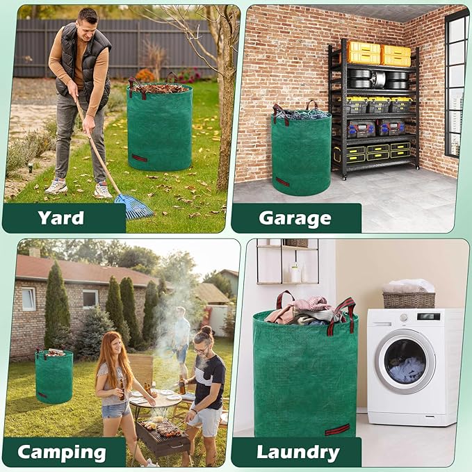 72 Gallons Lawn and Leaf Bags,Reusable Yard Waste Bags with Gardening Gloves,Heavy Duty Garden Bags with 4 Handles for Lawn Care, Camping & Recycling(3 Pack）