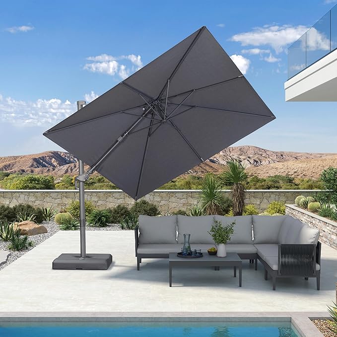 PURPLE LEAF 8' X 8' Left-Right Tilting Outdoor Patio Umbrella Swivel Offset Cantilever Rectangle Aluminum Umbrella with UV Resistant Heavy Duty for Deck Pool Patio Backyard, Graphite Grey