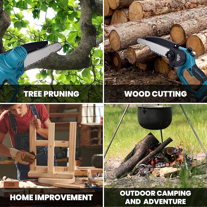 2-in-1 Electric Pole Saw, 6” & 8” Mini Chainsaw Cordless with Extension Pole & 2 x 21V Batteries, Tree Trimmer Tool for Branch Cutting & Pruning, Home & Garden & DIY