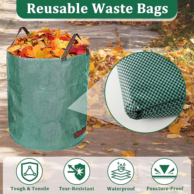 Reusable Yard Waste Bags, 3 Packs 80 Gallons Lawn and Leaf Garden Bags with Reinforced Carry Handles Heavy Duty Garden Waste Bags Camping Yard Recycling Trash Bags for Debris Leaves Grass