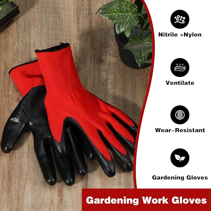 48 Pack Gardening Gloves Bulk for Men Women, Breathable Nitrile Rubber Coated Garden Gloves Dipped Gripping Work Gloves for Construction, Gardening