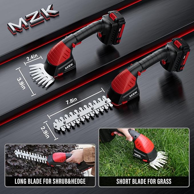 MZK 20V Cordless Hedge Trimmer, Electric Shrub Trimmer Grass Shears Handheld Grass Cutter, Hedge Shear for Garden, Lawn(2.0Ah Battery and Charger Included),HT08D10