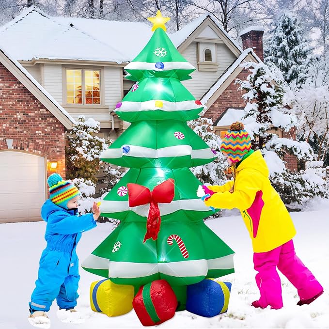 6 Foot Christmas Inflatable Christmas Tree with Gift Box Decoration with LED Lights,Cute Blow up Christmas Tree Indoor Outdoor Decoration - WM - 22