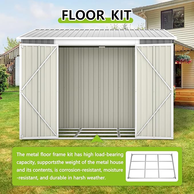 6x8FT Lean to Shed Metal Outdoor Storage Sheds with Floor Frame,Large Tool&Lawn Mower Shed with Two Lockable Doors for Garden Backyard Patio Storage,Outside Waterproof Storage Shed
