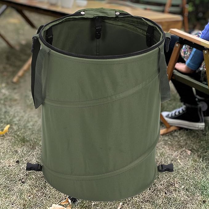Zunate Collapsible Lawn and Leaf Bag, 24 Gallon Collapsible Trash Can, Reusable Outdoor Yard Waste Leaf Bag Garden Garbage Bin, Garden Garbage Bag with Lid, Lawn and Leaf Bags for