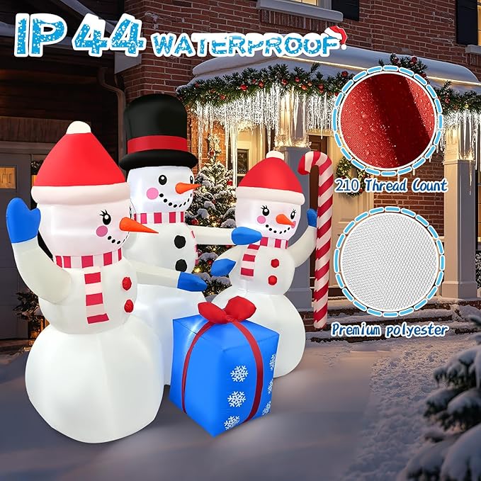 2025 Christamas Inflatable Snowman 6FT 3 Snowmen with Gift Box Christamas Inflatables Outdoor Decoration Xmas Snowman Blow Up Decor with Built-in 7 LED for Holiday Party Yard Garden Lawn