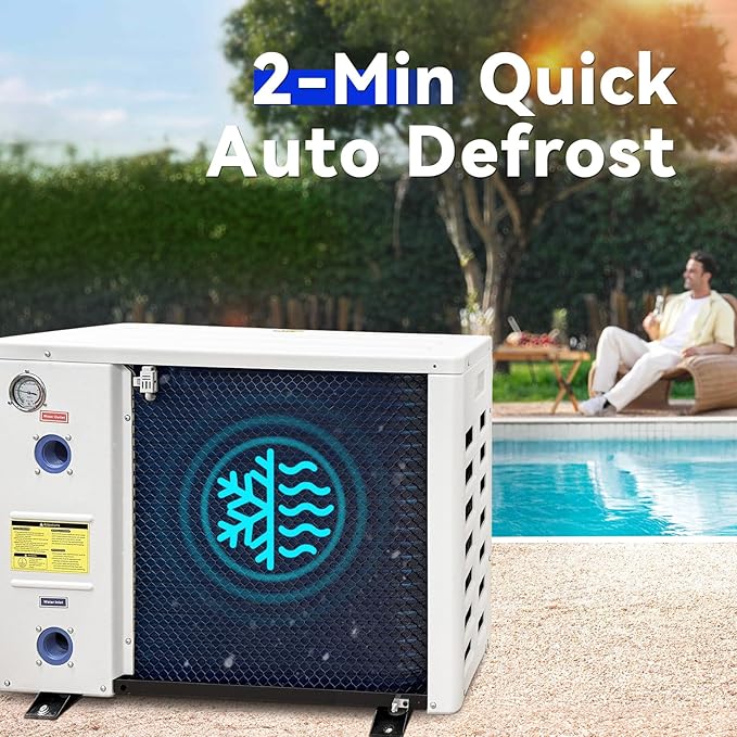 Aquastrong Inverter Swimming Pool Heat Pump, 35,000 BTU 9,000 Gallons Electric Pool Heater for Above Ground and Inground Pool, WiFi Capable Timer, Heating and Cooling Pool Heater 120V
