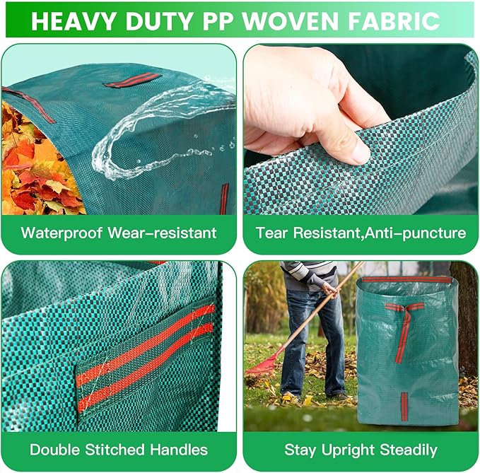 ARCITON 2-Pack 53 Gallon Reusable Yard Waste Bags 6 Reinforced Handles Heavy Duty Garden Bag Lawn and Leaf Bags Self-Standing Leaf Collector
