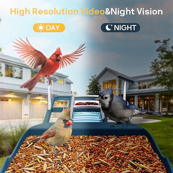 Smart Bird Feeder with Camera for Outdoor,WiFi Bird Watching Camera with Built-in AI Birds Identification,Solar Powered,Auto Record Video by Cloud Storage,FHD Birds House with Cam,Gift for Parents