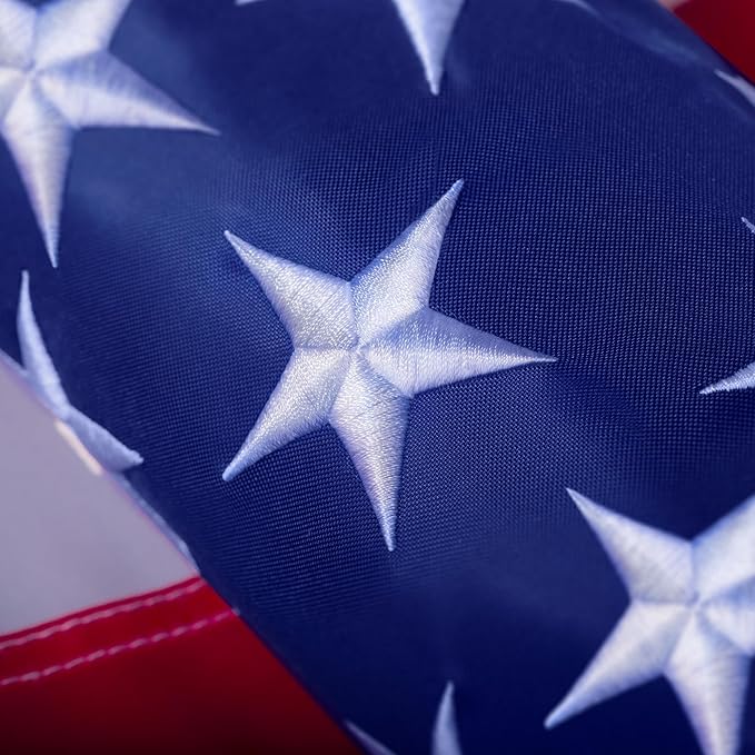 American Flag 4x6 ft Outdoor Long Lasting US Flag, Heavy Duty Polyester, Embroidered Stars, Sewn Stripes, Brass Grommets, UV Protection Perfect for Outdoors! USA Flag