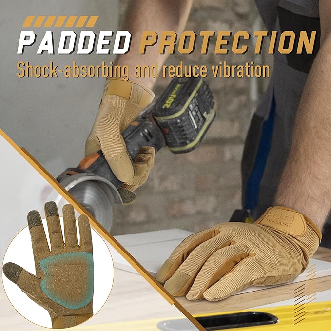 HANDLANDY Work Gloves for Men & Women, Utility Mechanic Working Gloves Touch Screen, Flexible Yard Work Gloves