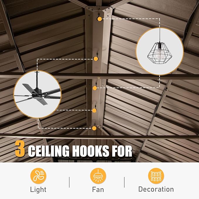 Domi 14' X 20' Hardtop Gazebo Large Outdoor Metal Gazebo with Galvanized Steel Double Roof Canopy, Wood Grain Aluminum Frame, Curtains and Netting for Patio, Deck, Garden