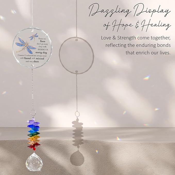 Glass Suncatcher Ornament - Those we Love Don't go Away - Sympathy Gifts for Loss of Loved Ones - Bereavement Keepsake - Crystal Rainbow Maker - Hanging Crystal Decor - Daily Remembrance