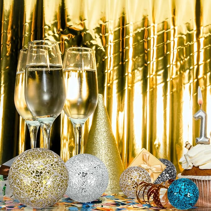 Decorative Ball for Bowls, 3 Inch Mosaic Glass Balls Decorative Glass Orbs for Home Decor/Dining Tables/Wedding Party/Coffee Table/Centerpiece Decor [Silver]